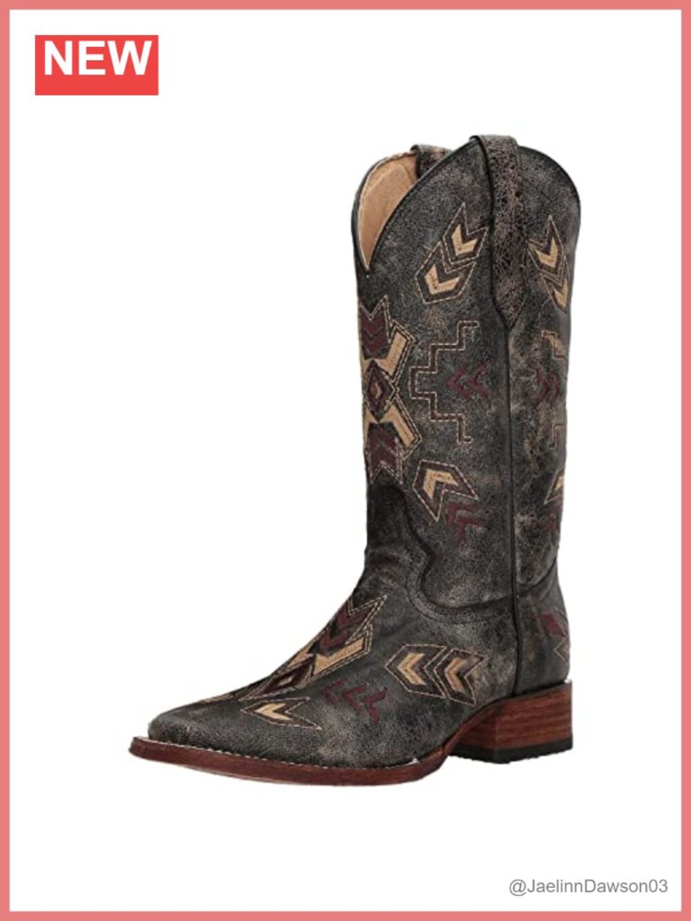 Women's Square Toe Western Boots Leather Embroidered Mid-Calf Cowgirl 1.25 Heel